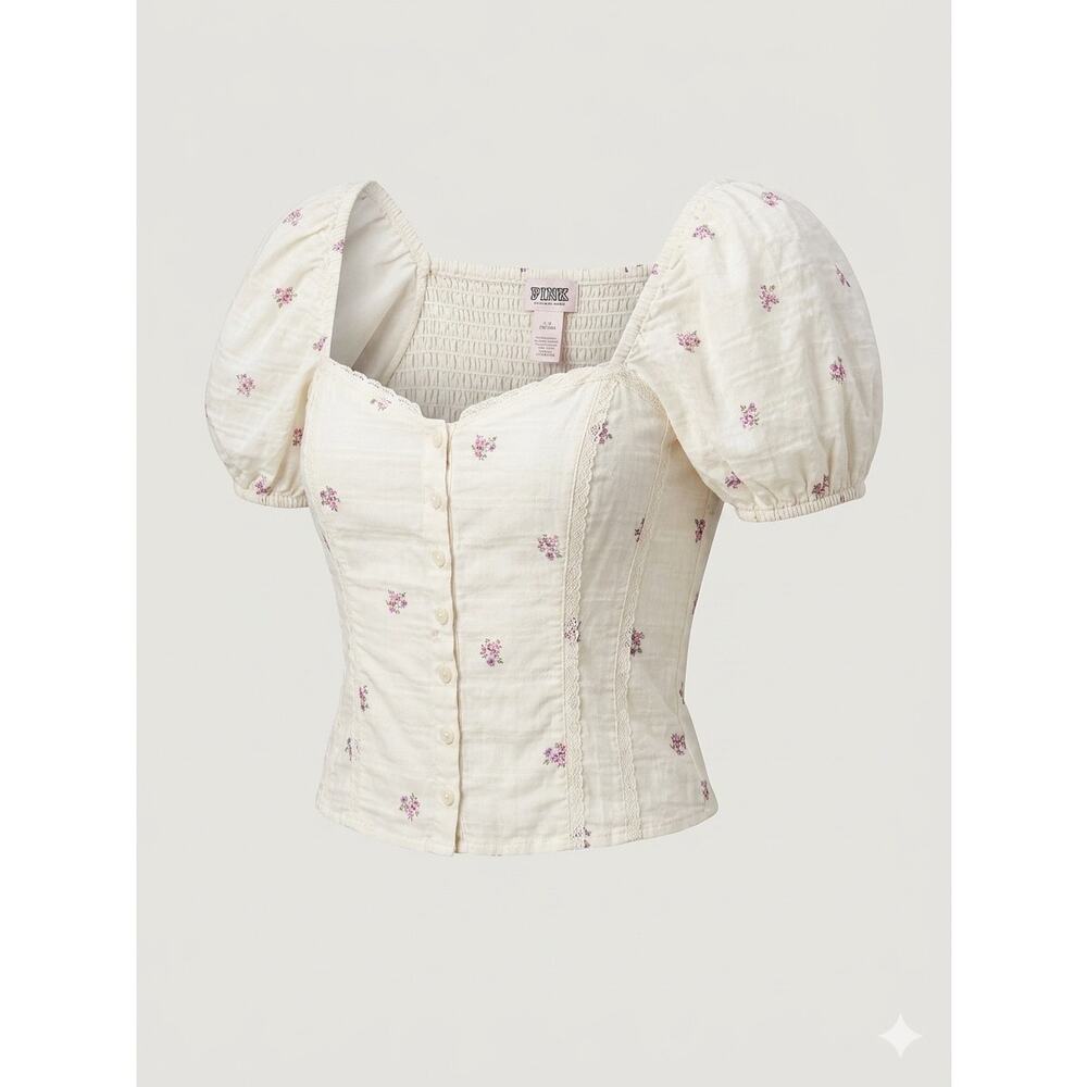 NWT Victoria’s Secret PINK Puff Sleeve Corset Top Floral Cottagecore L